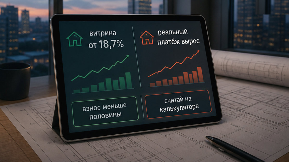 Схема: ставка «от 18,7%» на витрине и выросший платёж в графике — две разные цифры
