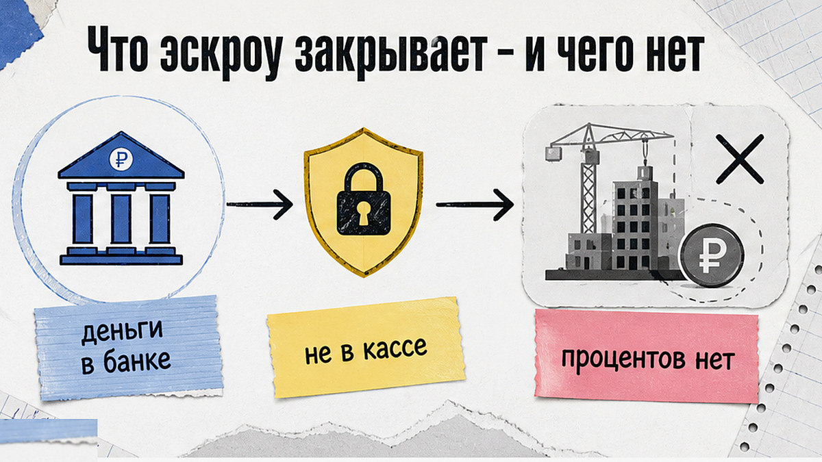 Схема: эскроу держит деньги в банке, не в кассе застройщика