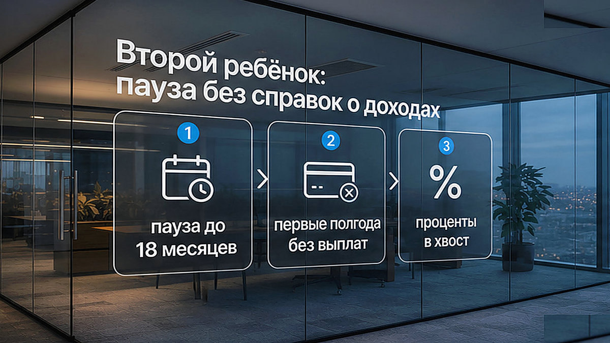 Инфографика: правила оформления паузы по ипотеке после рождения второго ребёнка без справок о доходах