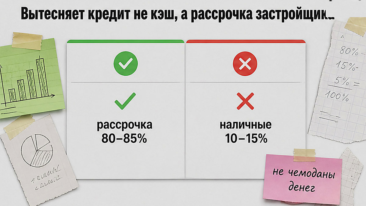 Сравнение: рассрочка застройщика 80–85% против полной оплаты 10–15%
