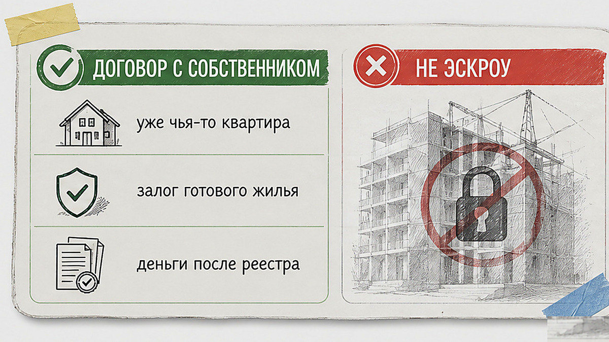 Схема: сделка через ДКП собственника и залог, а не через эскроу