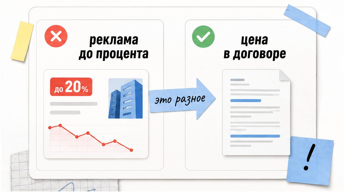 Схема: рекламный процент и цена в договоре — разные вещи