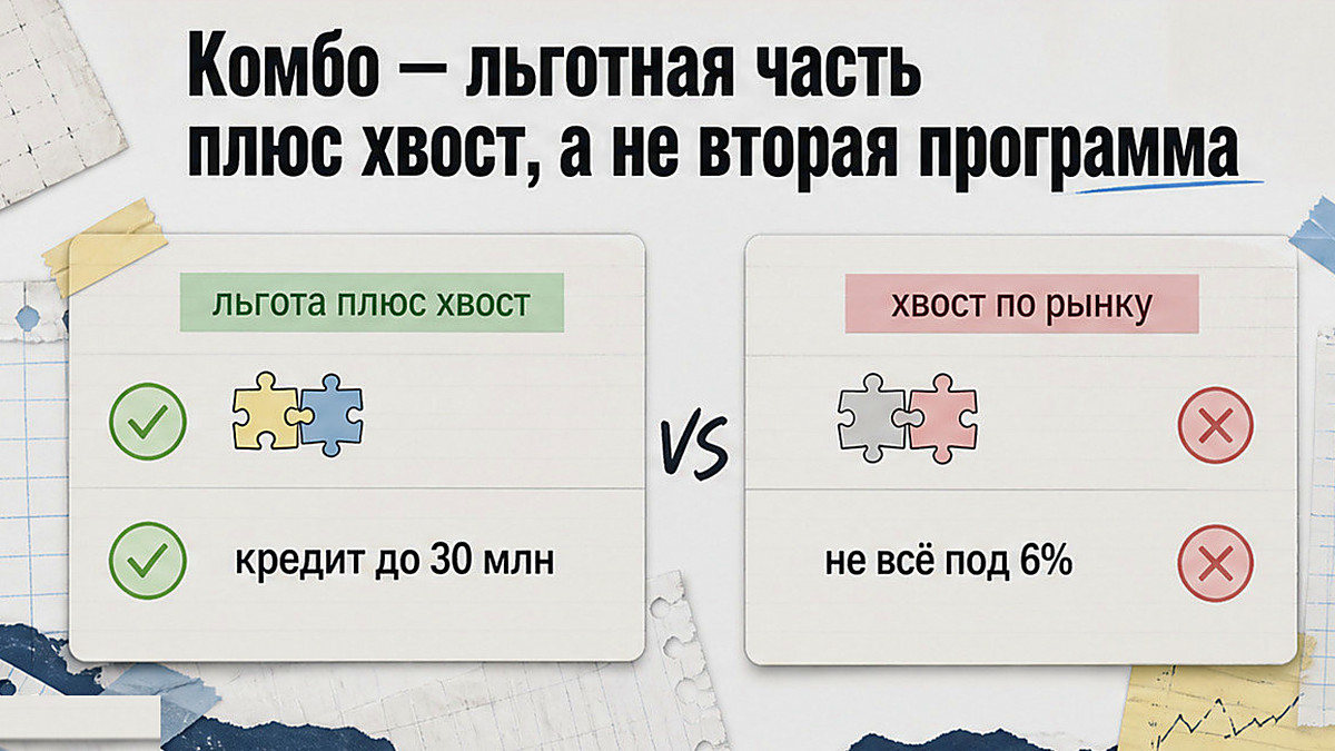 Сравнение комбо: льготная часть плюс рыночный хвост, кредит до 30 млн