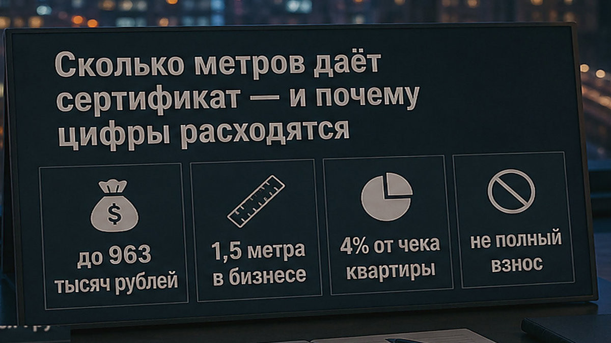 Инфографика: расчет площади новостройки бизнес-класса, покрываемой маткапиталом