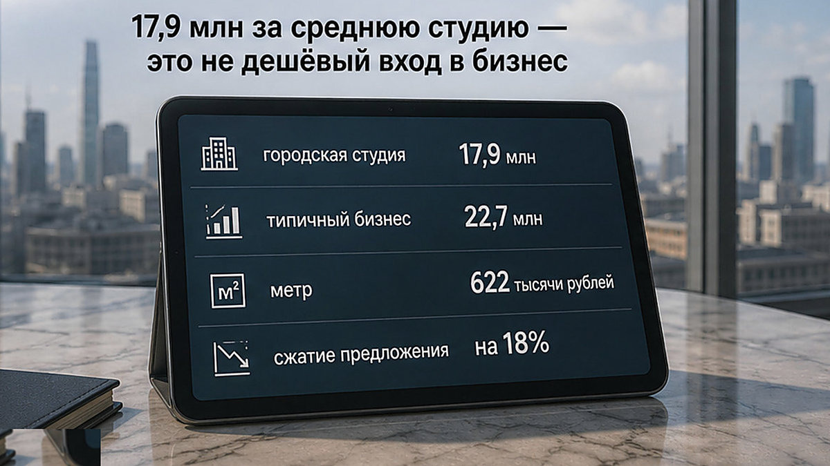 Сравнение цен: городская студия 17,9 млн и типичный бизнес 22,7 млн — не дешёвый вход