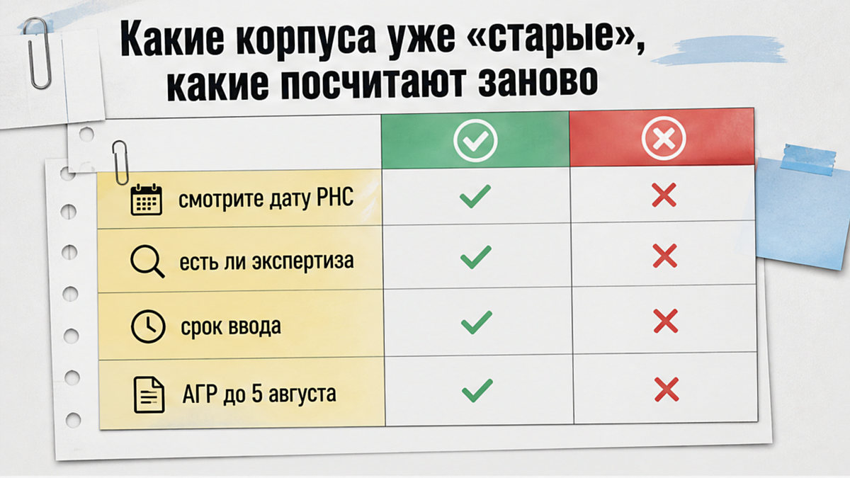 Какие корпуса остаются на старой норме, какие город посчитает заново
