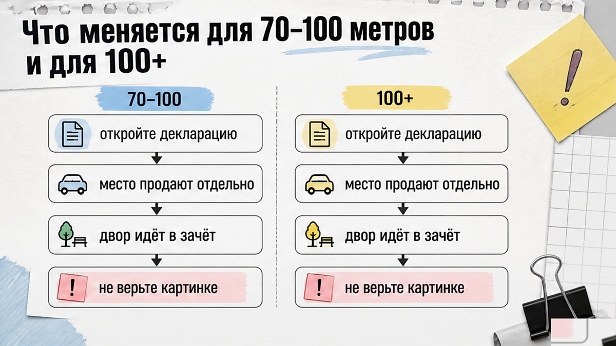Что меняется для 70–100 метров и 100+: норматив и купленное место