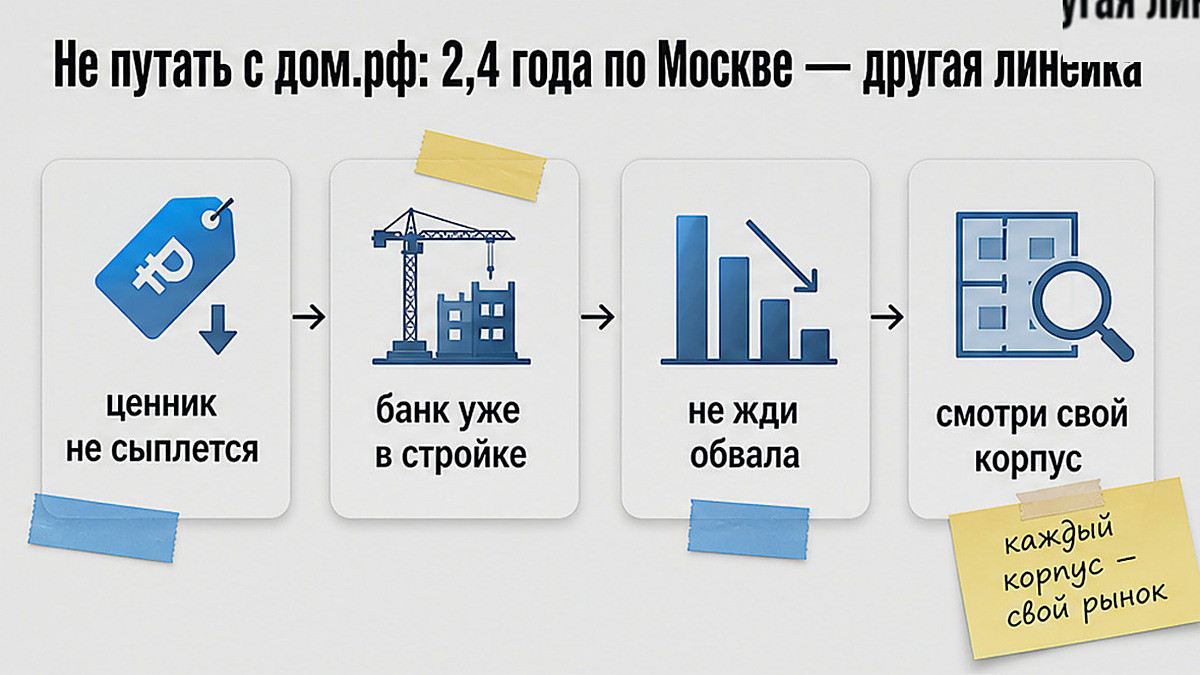 Схема: 76 месяцев Циан и 2,4 года дом.рф по Москве — разные линейки, смотри свой корпус