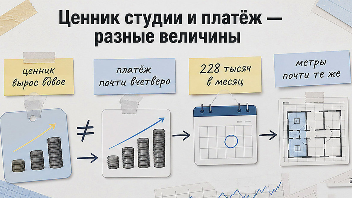 Схема: ценник студии вырос вдвое, а ежемесячный платёж — почти вчетверо