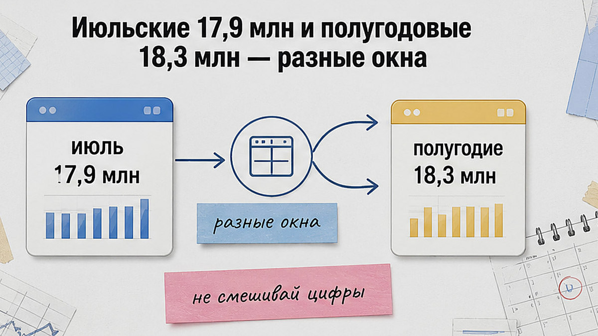 Схема: июльские 17,9 млн и полугодовые 18,3 млн — разные окна цифр