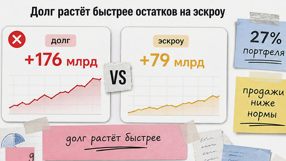 Сравнение: долг по проектному финансированию обгоняет остатки на эскроу
