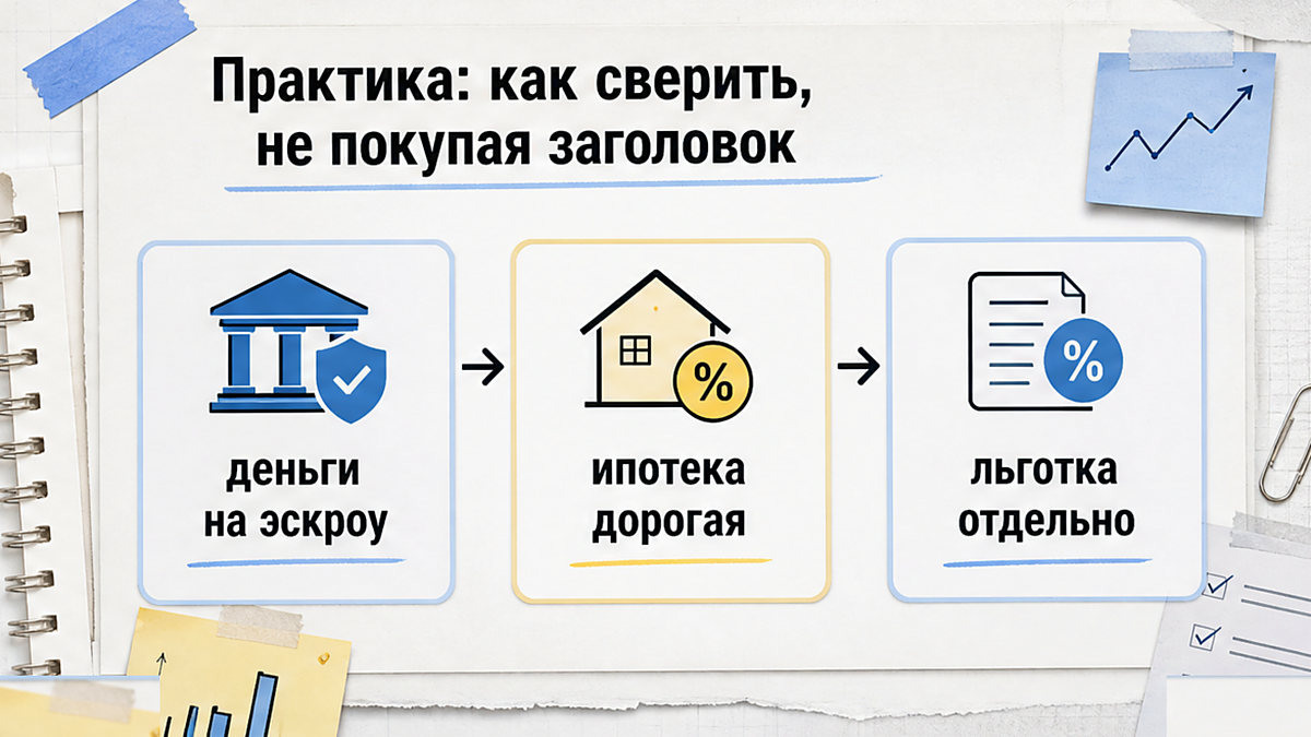 Схема: деньги на эскроу, дорогая ипотека и льготная программа отдельно