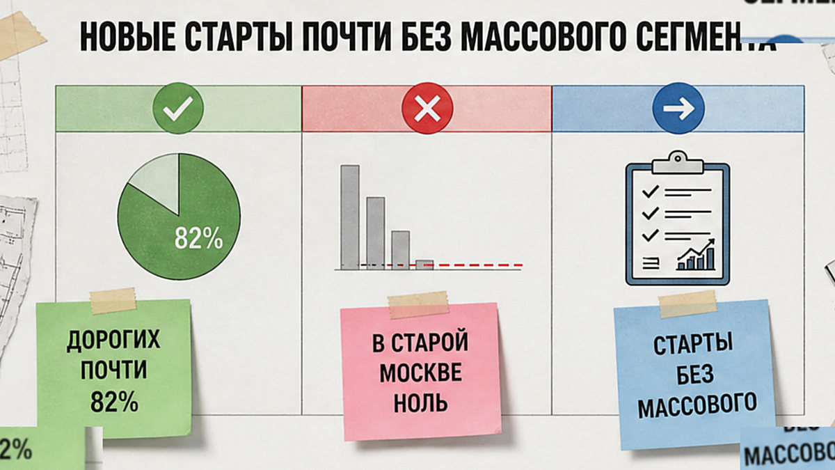 Сравнение стартов: почти 82% дорогих проектов и ноль массовых в старой Москве