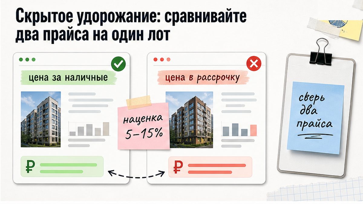 Сравнение двух прайсов: наличные против рассрочки с наценкой
