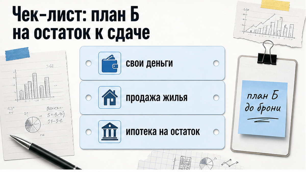 Чек-лист плана Б на остаток к сдаче: свои деньги, продажа, ипотека