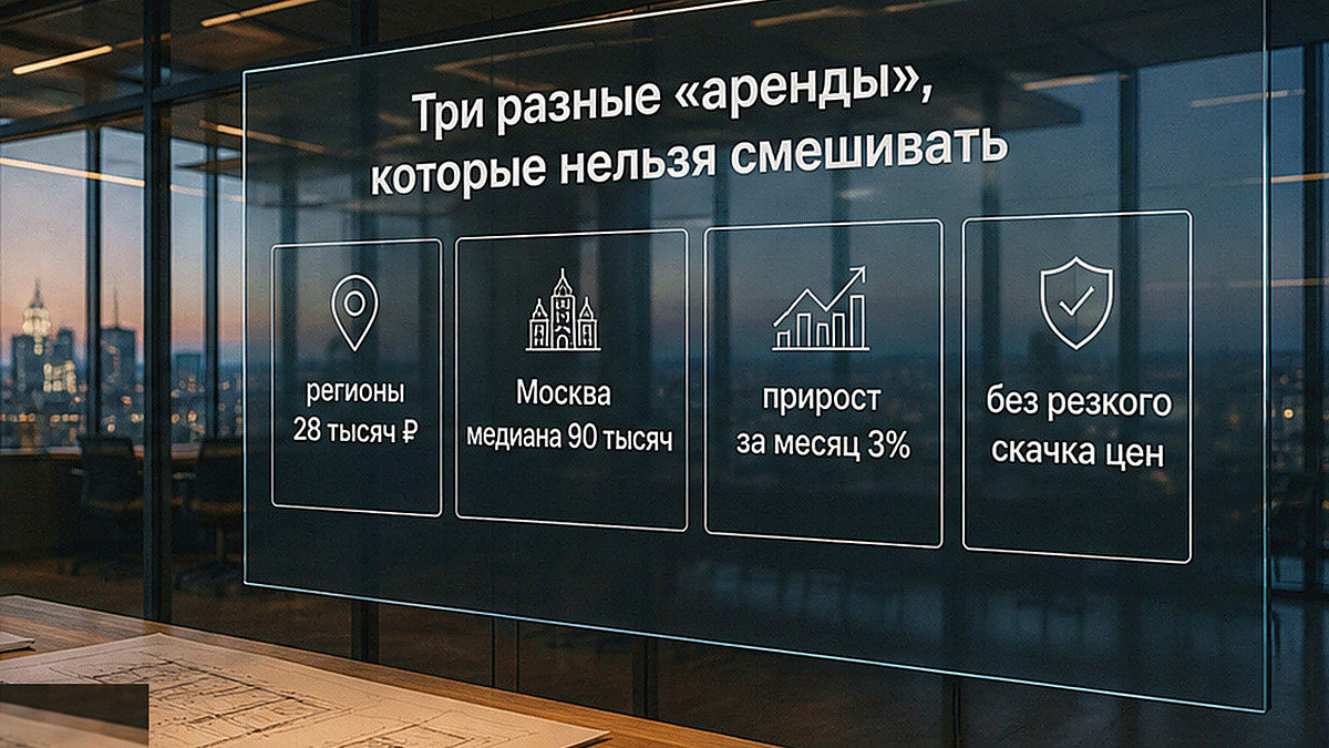 Сравнение трёх арендных ориентиров: регионы, Москва и месячный прирост
