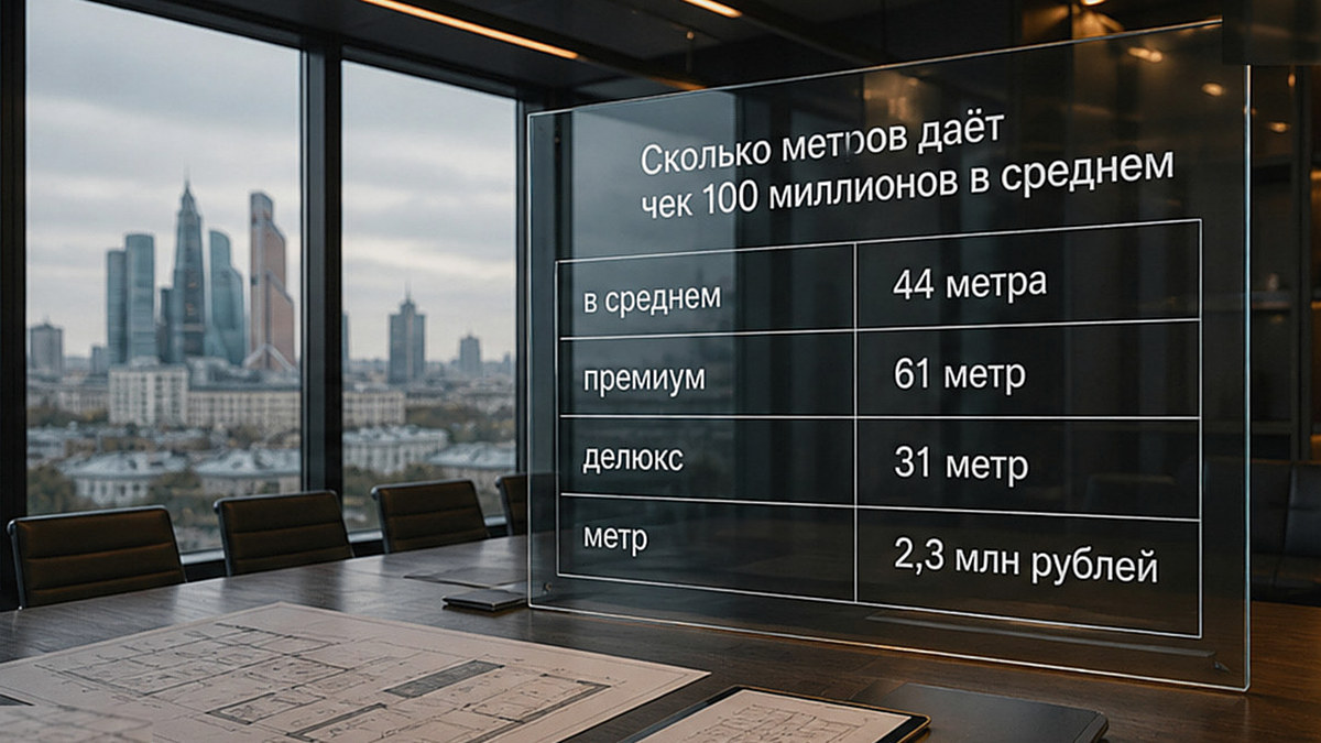 Схема: сколько метров даёт 100 миллионов в среднем, в премиуме и в делюксе