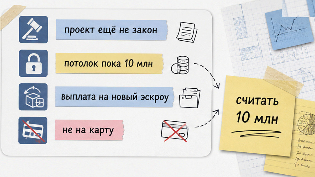 Карточка: проект повышения эскроу до 30 млн ещё не закон, считать 10 млн