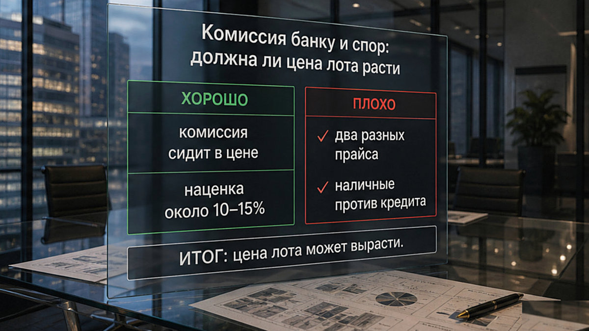 Схема: комиссия банку в цене лота и спор, должна ли квартира дорожать
