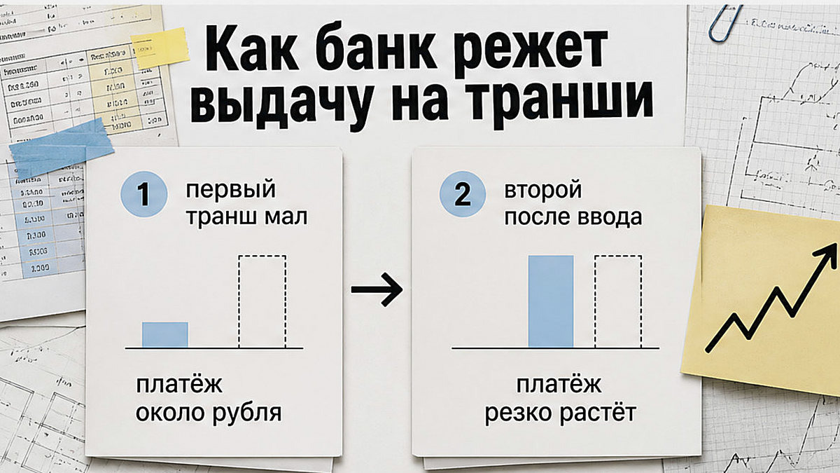 Схема двух траншей банка: малый платёж на стройке и рост после ввода