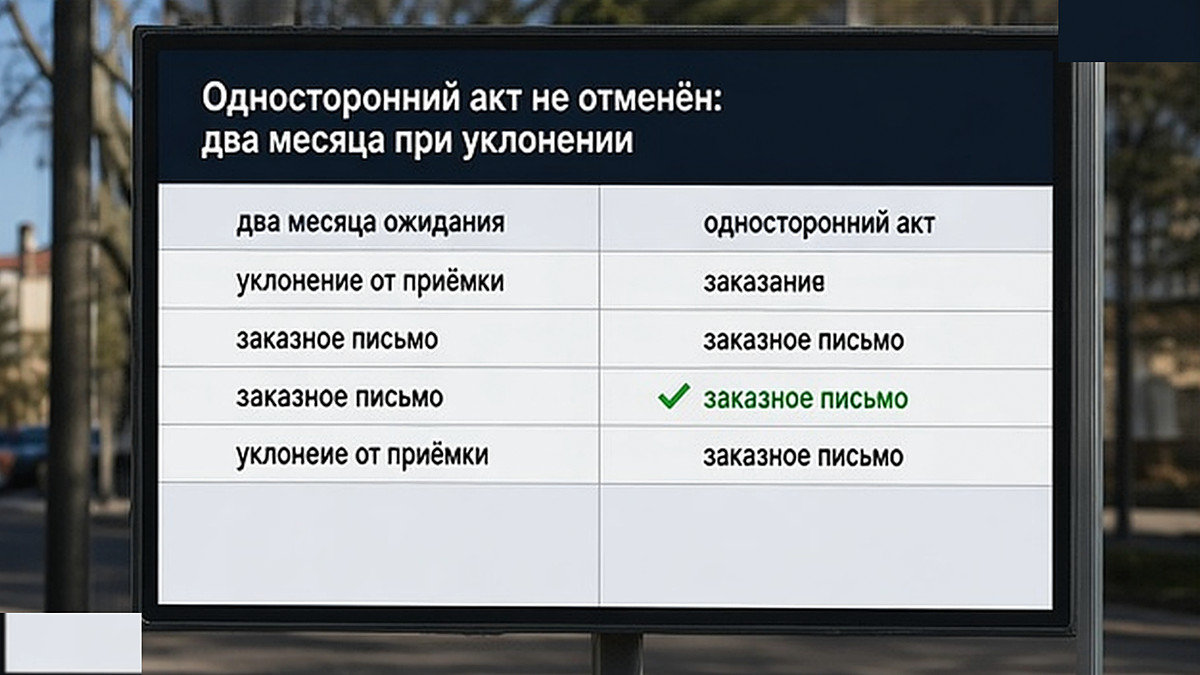 Сравнение одностороннего акта и двухмесячного ожидания при уклонении