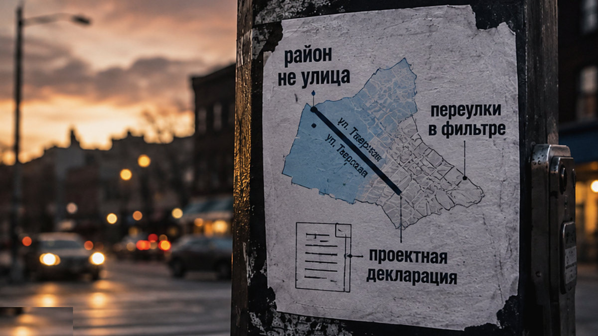 Схема: район Тверской и улица Тверская — разные контуры на карте