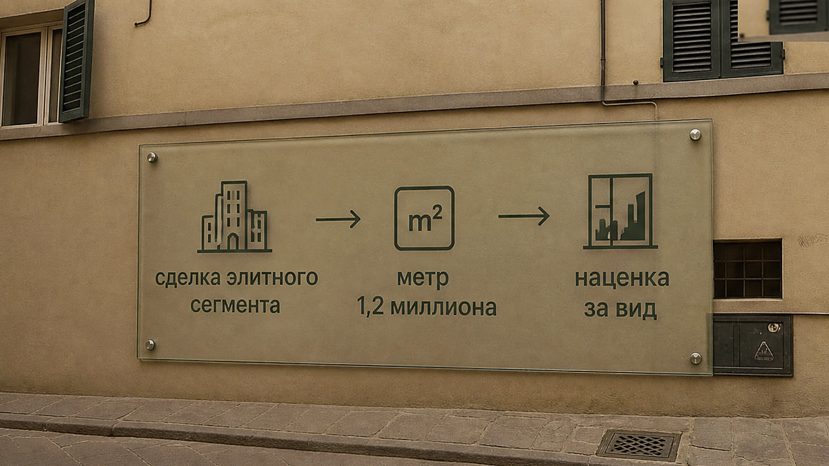 Схема: средняя сделка элитного сегмента и цена конкретного лота