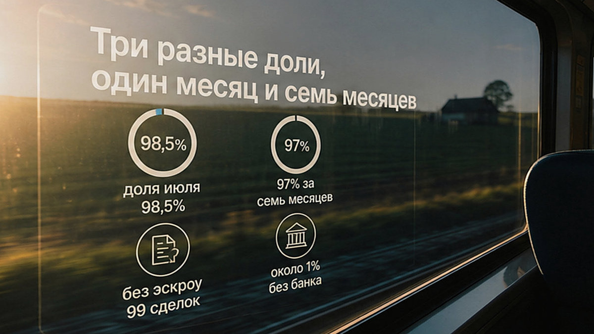 Схема соотношения долей эскроу за месяц и семь месяцев в сравнении со сделками без счетов