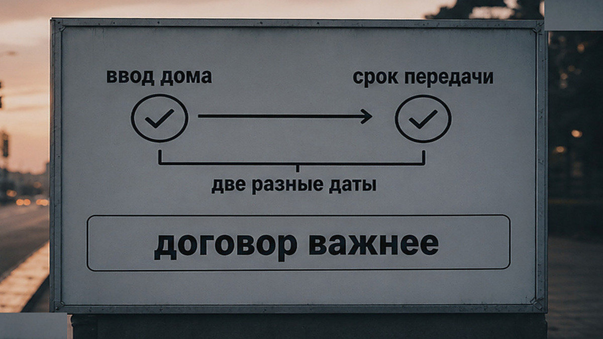 Схема различий между сроком ввода дома и сроком передачи по ДДУ