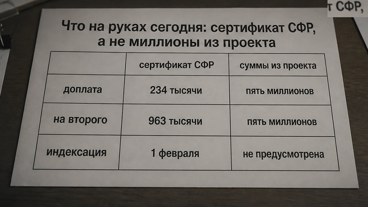 Таблица: сертификат СФР сейчас и суммы из законопроекта