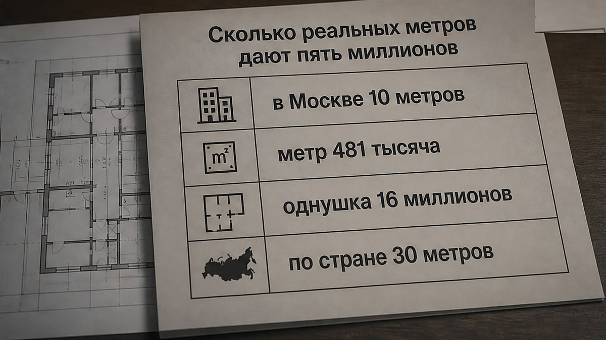 Сравнение: сколько квадратных метров дают пять миллионов в Москве и по стране