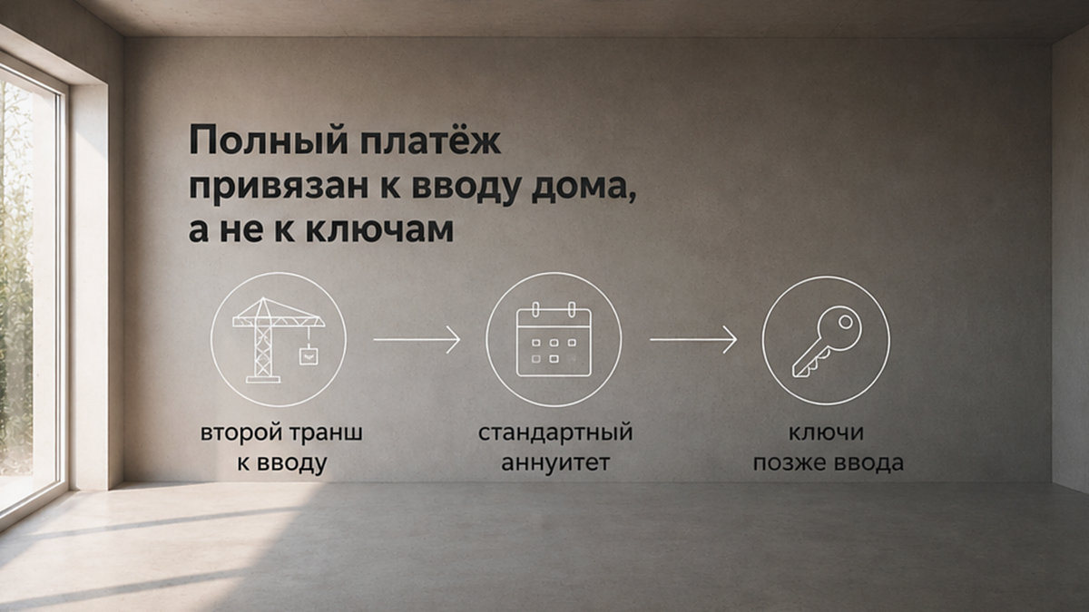 Схема: полный платёж привязан к вводу дома, а не к ключам
