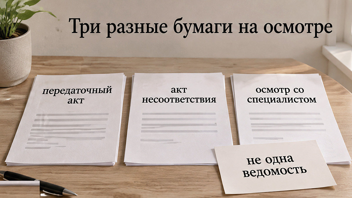 Три разных бумаги на осмотре квартиры: схема документов