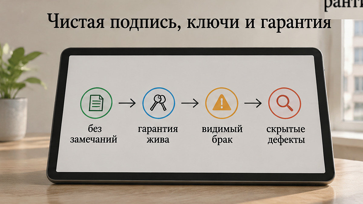 Чистая подпись акта, передача ключей и живая гарантия