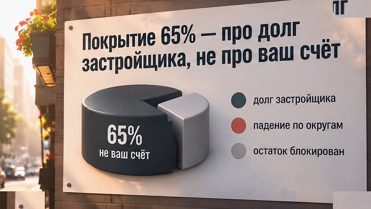 Диаграмма: покрытие 65% — про долг застройщика, не про ваш эскроу-счёт