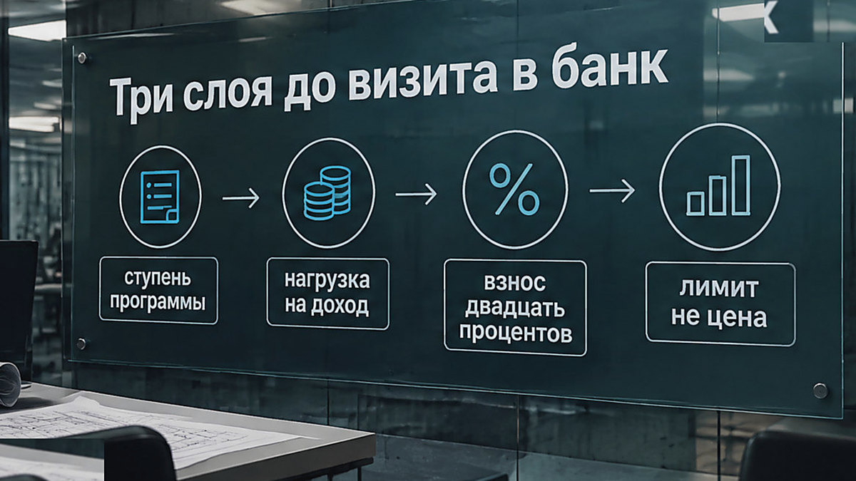 Диаграмма: три слоя проверки дохода и взноса до визита в банк