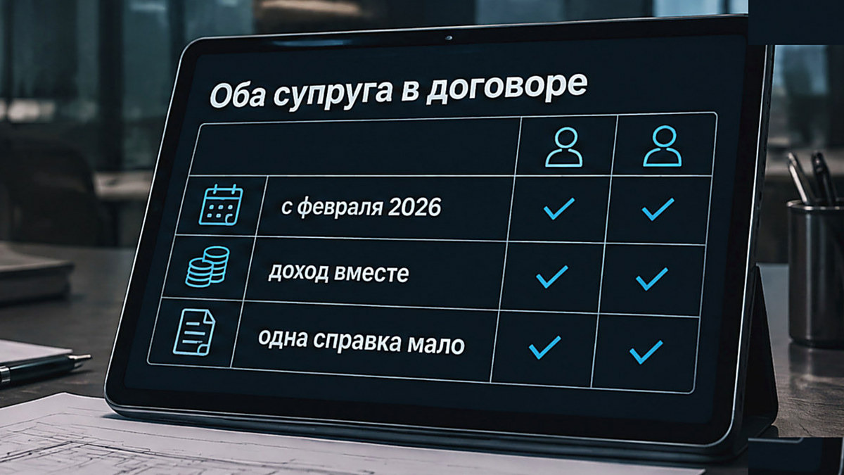 Таблица: оба супруга в договоре и совместный учёт дохода