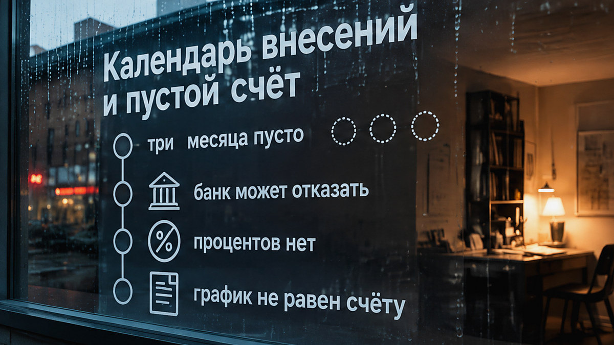 Инфографика: календарь внесений и пустой счёт эскроу