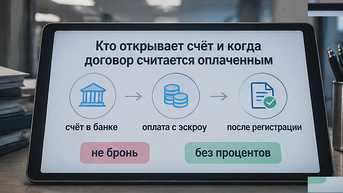 Схема: кто открывает эскроу-счёт и когда договор считается оплаченным