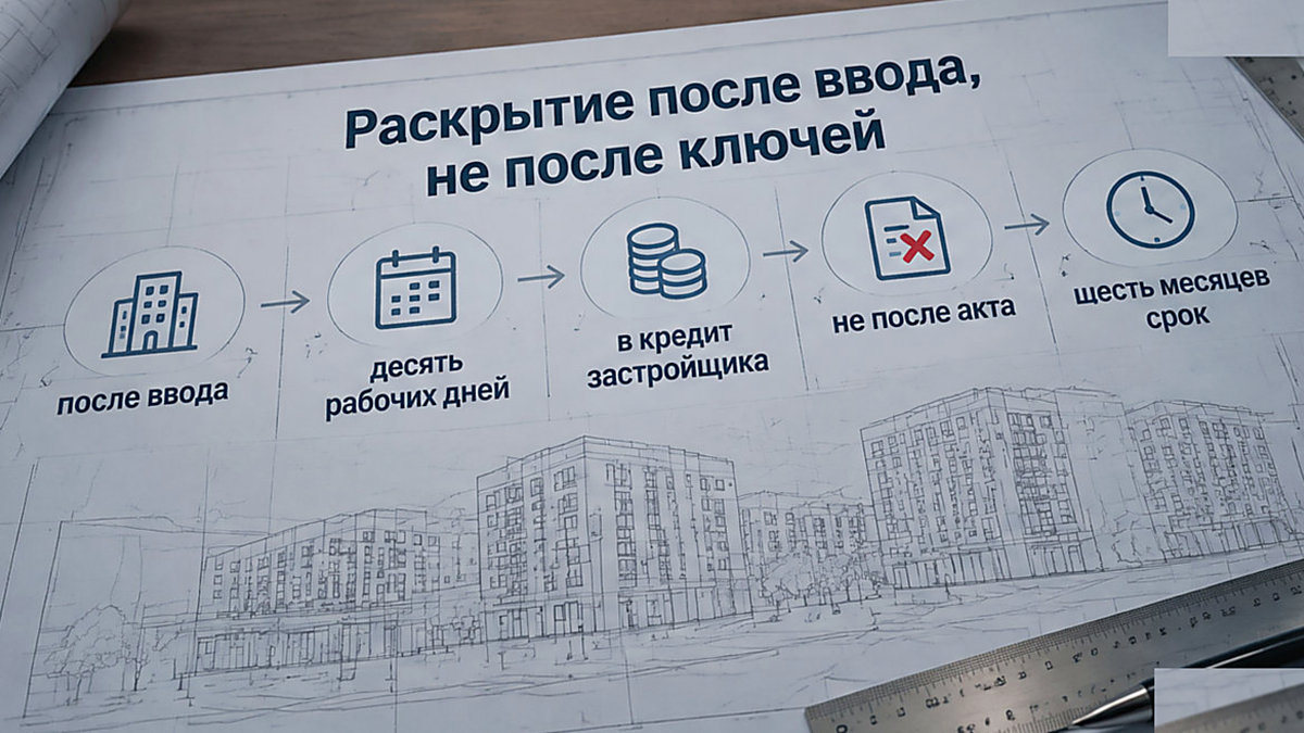 Диаграмма: раскрытие эскроу после ввода дома, а не после выдачи ключей