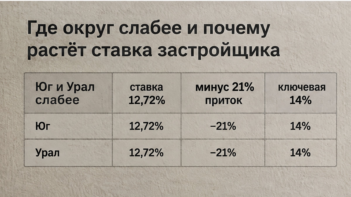 Сравнение округов: слабое покрытие, ставка застройщика и приток в эскроу