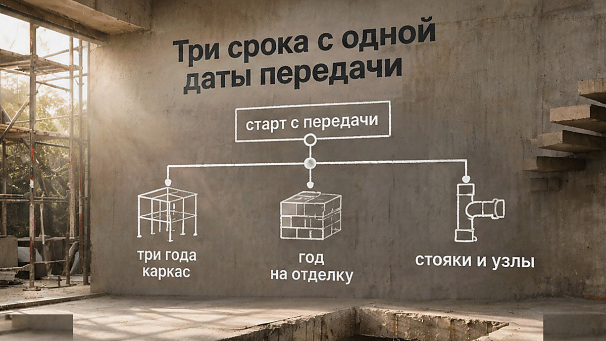 Схема: три гарантийных срока с даты передачи квартиры