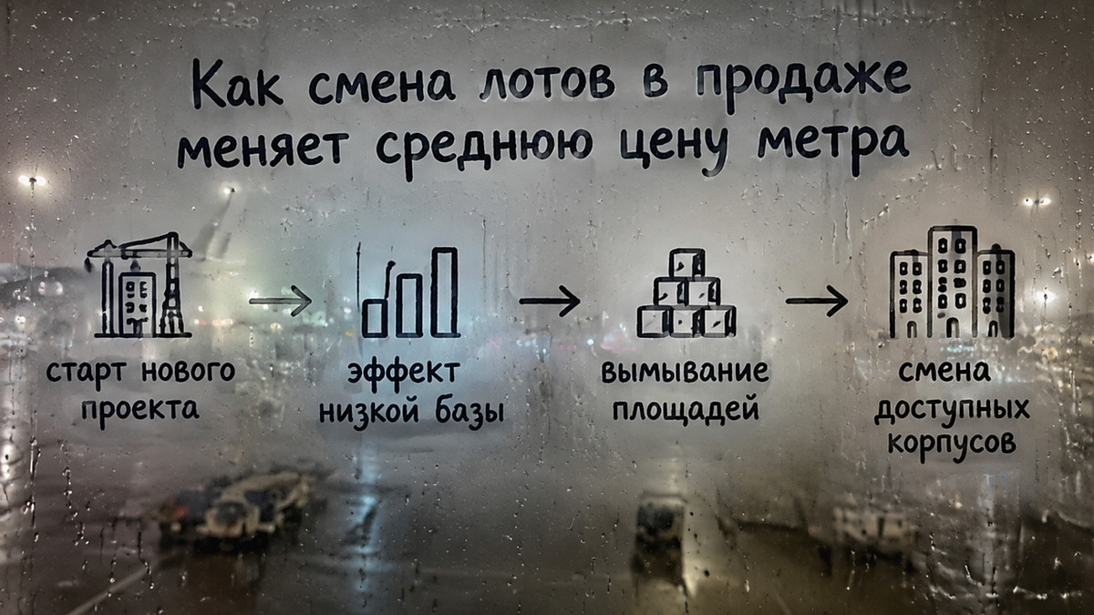 Схема: как смена лотов в продаже меняет среднюю цену метра