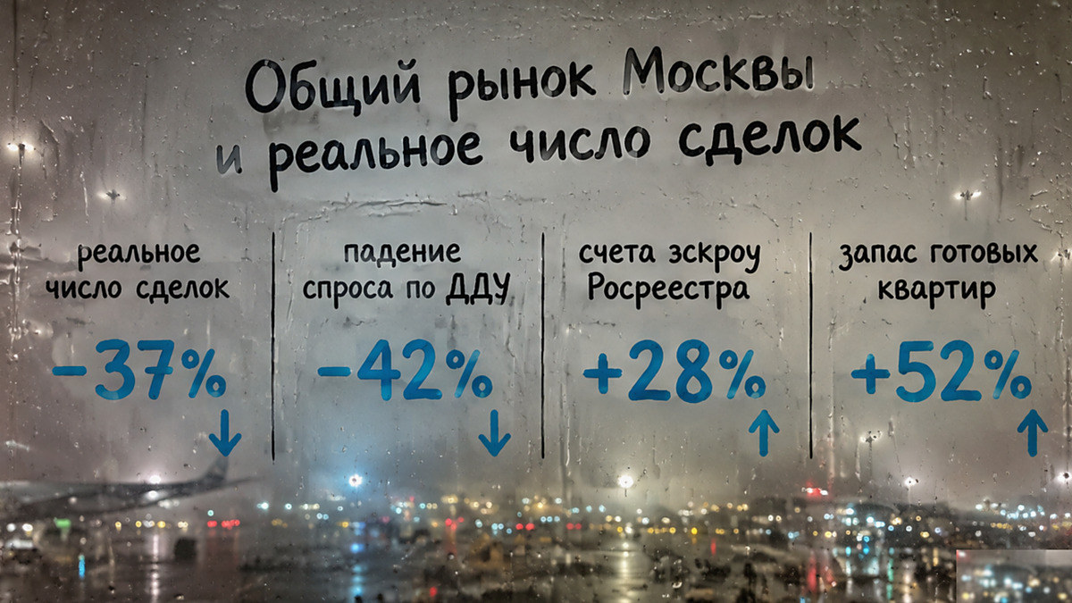 Карточка: общий рынок Москвы и реальное число сделок