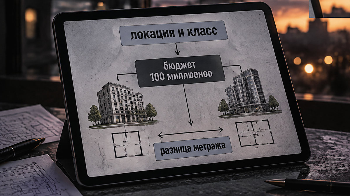 Схема: как локация и класс дома распределяют метраж на один бюджет