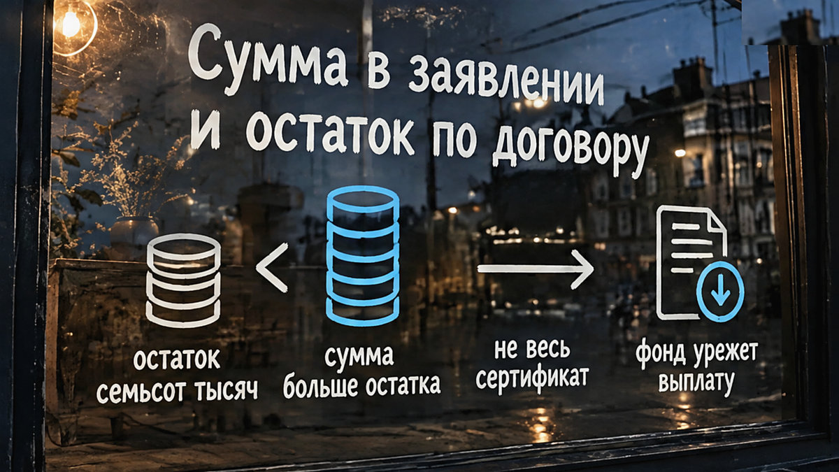 Сумма маткапитала в заявлении и остаток по договору ДДУ