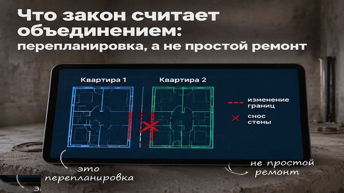 Схема: перепланировка при объединении, а не простой ремонт