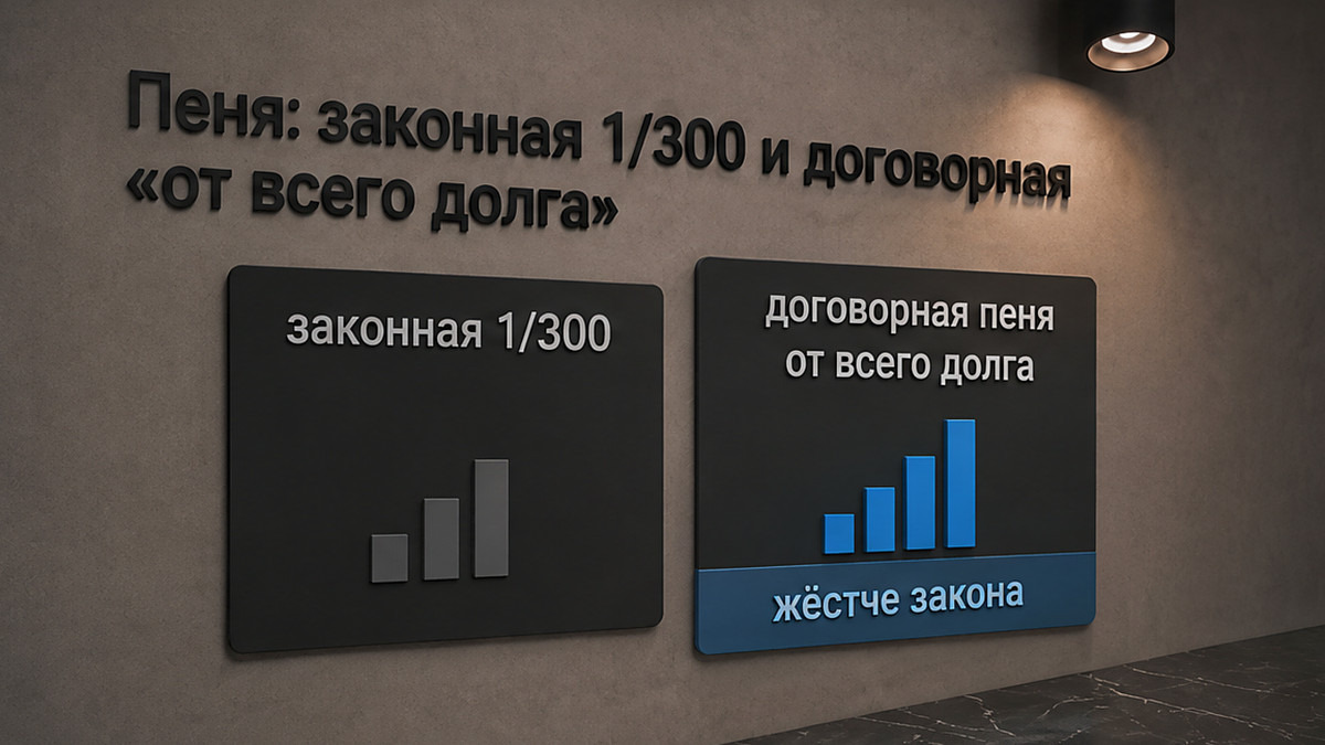 Сравнение законной пени 1/300 и договорной пени от всего долга