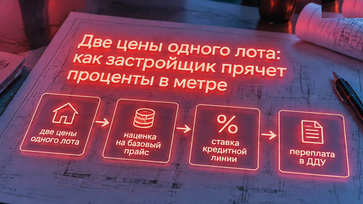 Схема: две цены одного лота и наценка в метре