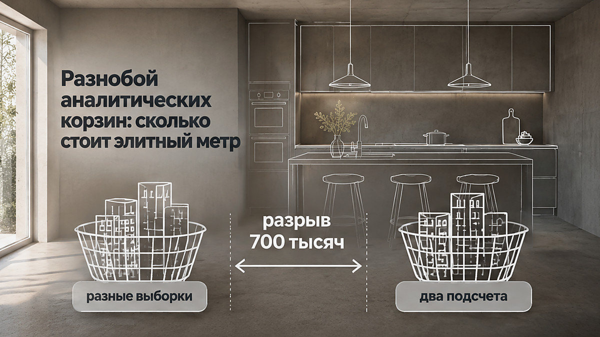 Схема: разнобой аналитических корзин и стоимость элитного метра